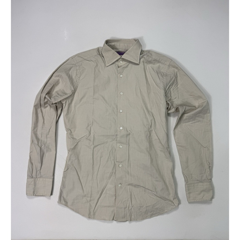 Spier & Mackay Handmade Shirt Men 14.5 33 Slim Button Down Cotton Career Beige